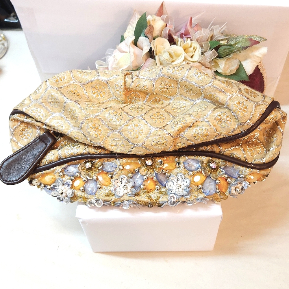 Vintage Miss Albright Aurora Borealis Crystal & Blue Orange Sequins Purse